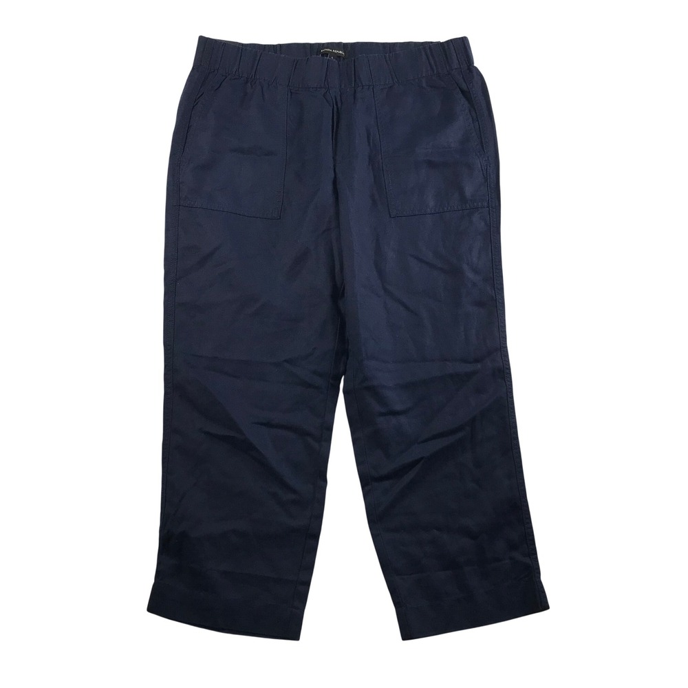 Banana Republic Navy Blue Tapered Crop Pants Linen Blend Elastic Waist Large